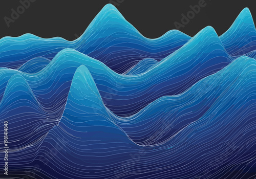 Abstract topography of fluid-like mountainous terrain with gradient lighting