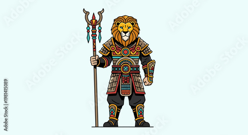 Lion Warrior Fantasy Character Illustration.