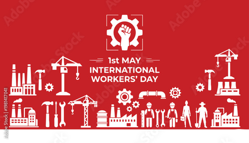 International Workers' Day 1st May Celebration with Industrial Symbols