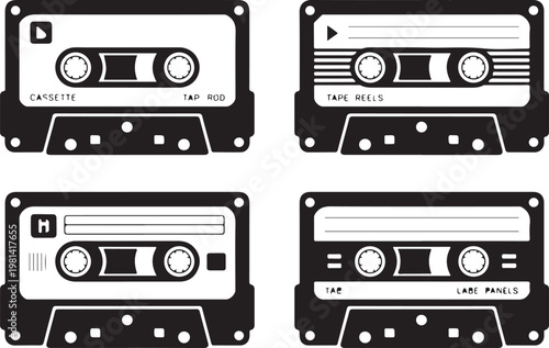Retro audio cassette tapes with labels for music and sound recording.