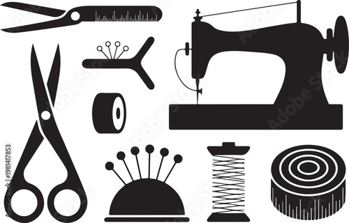 Sewing supplies and accessories for dressmaking.