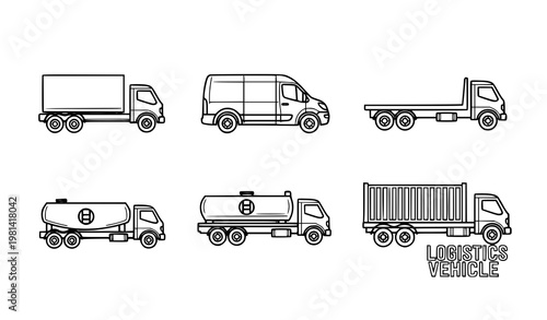 Simple Monochrome Truck Icons Set for Delivery, Shipping and Transportation Business Applications