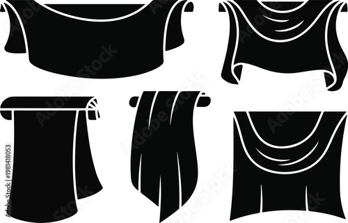 Cloth or fabric drape drawings on transparent backdrop different forms.