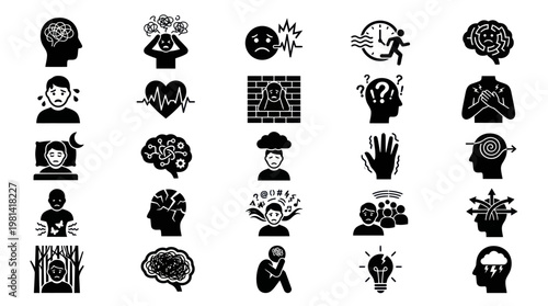 Psychological Stress And Emotional Distress Icons For Mental Health Awareness