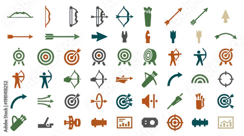 Archery Equipment And Sport Icons Featuring Bows Arrows And Targets