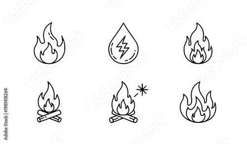 Modern Flame Line Icon Collection for Fire, Energy and Heat Symbol Design Concepts