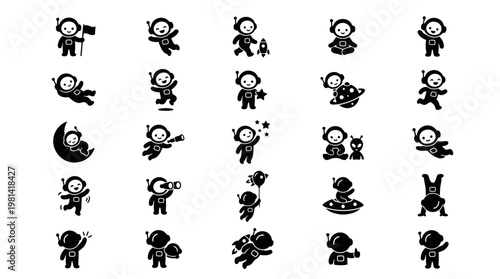 Cute Baby Astronaut Character Set Little Space Explorer Vector Illustrations
