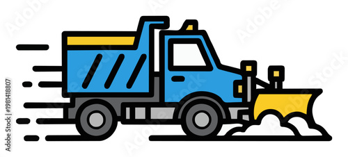 Minimalist snowplow truck line art icon. Generative AI