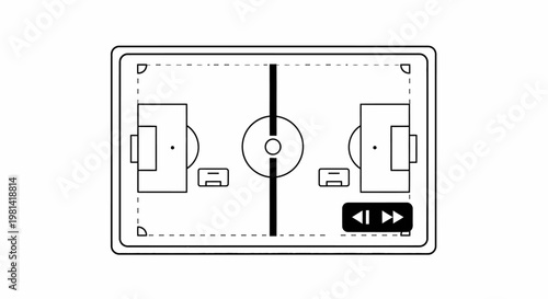 Soccer field diagram on screen.
