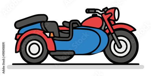 Minimalist sidecar motorcycle line art icon. Generative AI
