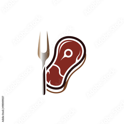 Raw Steak and Meat Fork Icon.