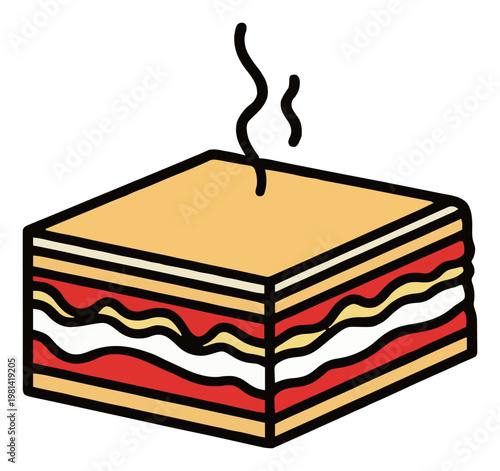 Minimalist lasagna slice outline icon. Generative AI