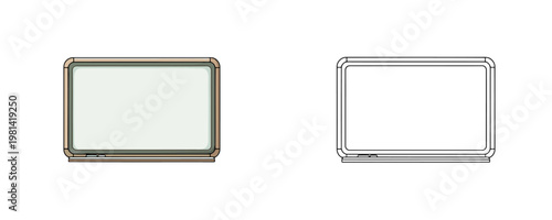 White board in cartoon and line art style beige and grey colors representing educational equipment and office presentation tool for creative brainstorming on white background