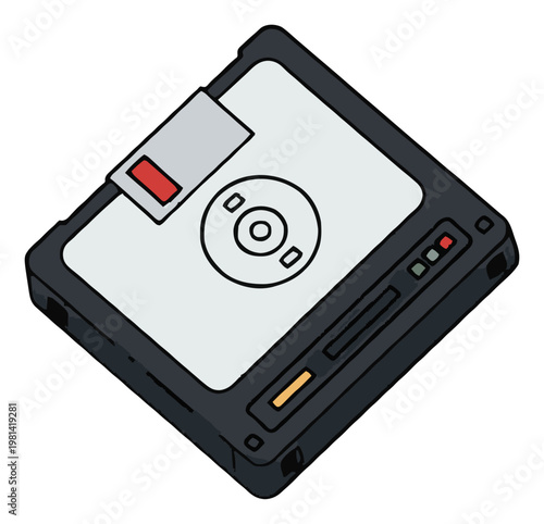 Minimalist line art floppy disk drive icon. Generative AI