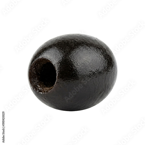 Glossy Pitted Black Olive Isolated on Pure White Background PNG Cutout