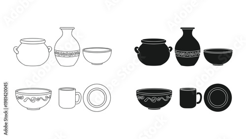 Pottery Collection Ceramic Vessels Collection Vector