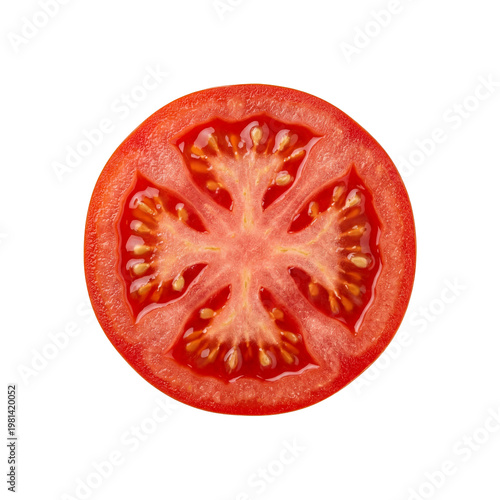 Ripe Red Tomato Cross Section Slice Isolated on Pure White Background PNG Cutout