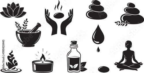 Spa and wellness icons for relaxation and self-care rituals