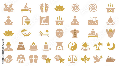 Holistic Healing Zen Meditation and Natural Spa Therapy Vector Icons