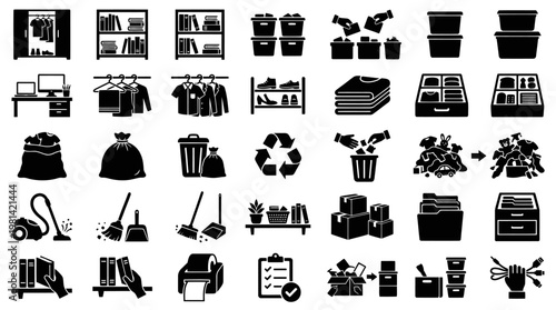 Home Management Wardrobe Organizing and Cleaning Service Icon Collection