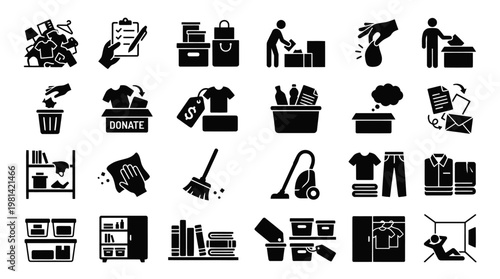 Decluttering Journey and Emotional Minimalist Home Lifestyle Icon Set