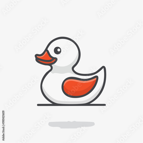 Cute white duckling cartoon icon with orange accents and subtle shadow