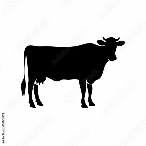 Graphic Design of a Standing Dairy Cow Silhouette, Solid Black Vector Shape with Clean Lines