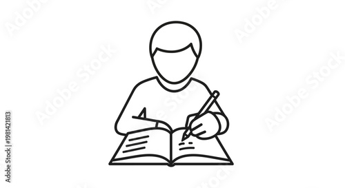Person reading and writing book.