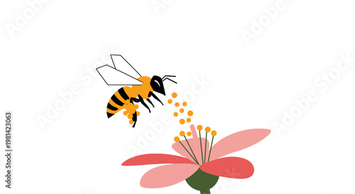 Bee Collecting Pollen from Flower.