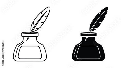 Inkwell Quill Icon Writing Symbol Commerce