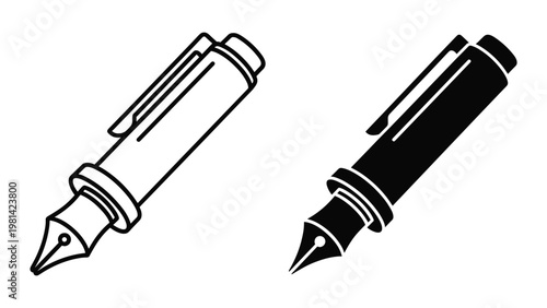 Fountain Pen Line Art Silhouette Style Writing Tool