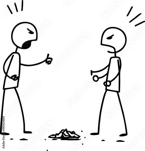 Angrily pointing at another stick figure who has just thrown trash on the ground