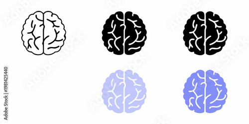 Four stylized brain illustrations with varying color schemes and detail