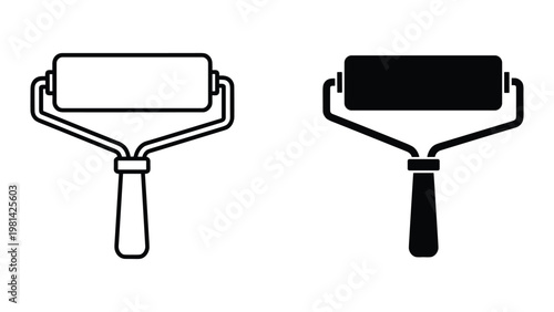 Two paint roller icons in black and white isolated on white background