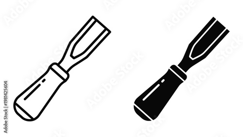 Two chisels in black and white isolated on white background for carving or construction