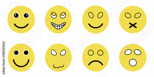 A collection of yellow oval faces displaying various emotional expressions