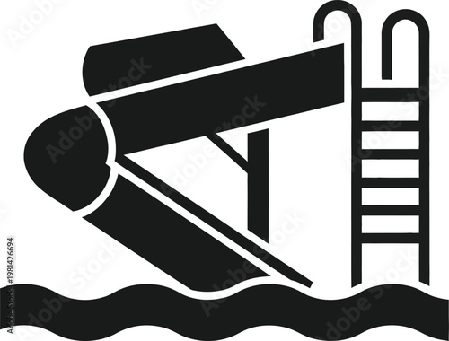 Water slide icon, swimming pool slide, black vector illustration, summer fun symbol
