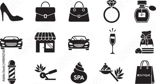 Luxury lifestyle icons for high-end shopping and beauty services