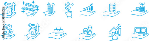 Finance and Profit Increase Outline Icons Collection. income, money, business. Outline icon collection. Investment, Profit and Business Analytics Line Icons.