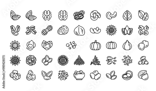 Healthy nuts and seeds line icons editable stroke minimal food outline vector pack