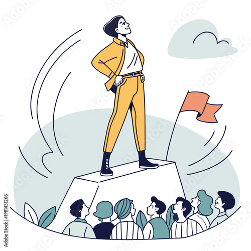 A man in yellow suit standing on a podium