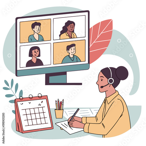 Woman working from home on a video conference call