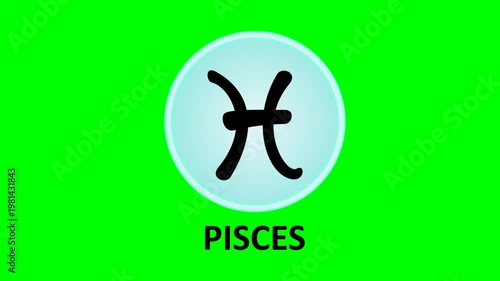 Pisces zodiac sign animated icon on green screen