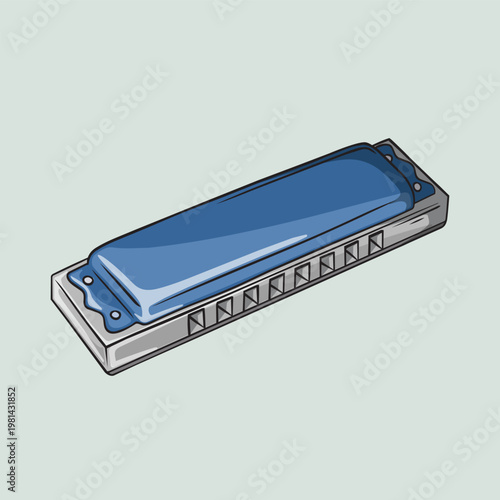 Blue Harmonica Illustration