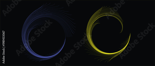 Abstract floral font vector illustration featuring a bright blue glow and fractal spiral motion against a dark black space backdrop with a round circular ring design