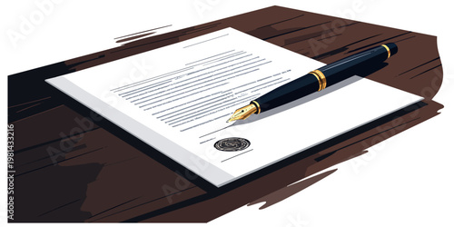 vector fountain pen and document