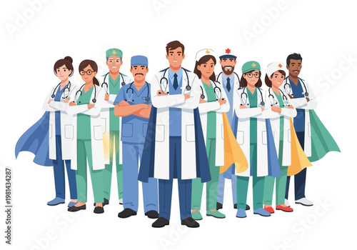 Diverse group of medical doctors standing.