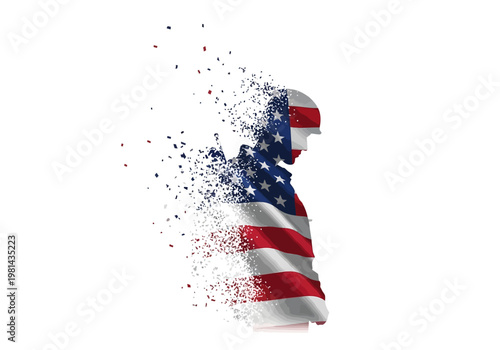 American flag dissolving into particles.