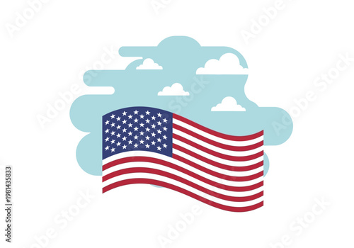 American flag waving in the wind.