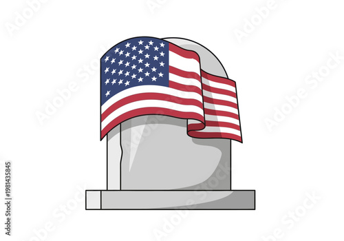 American flags on a tombstone.